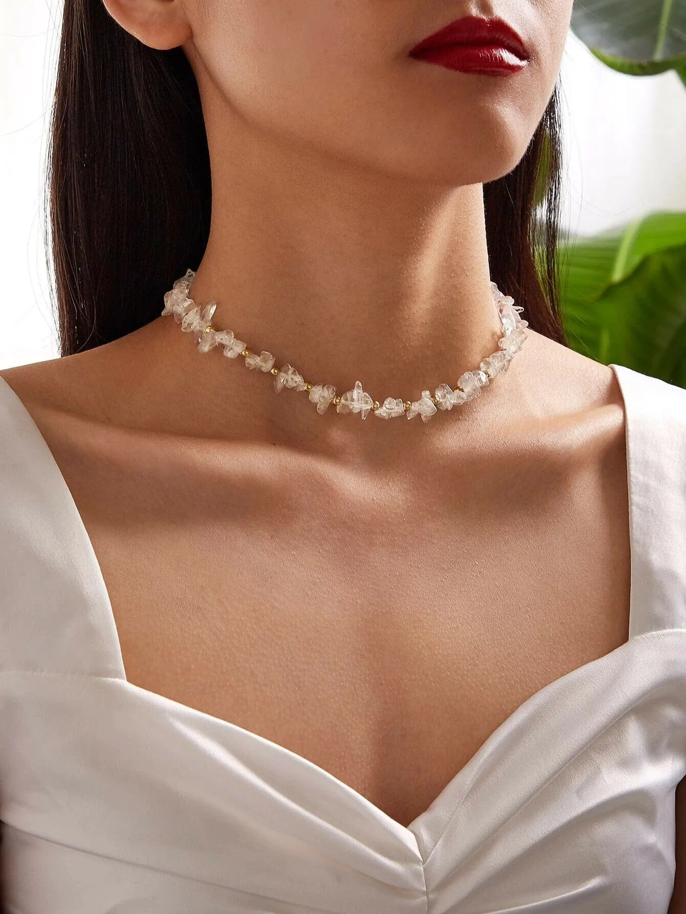 Natural Milky White Quartz Necklace, Minimalist Gem Nugget Choker Necklace, Bridal Genuine Gem Necklace